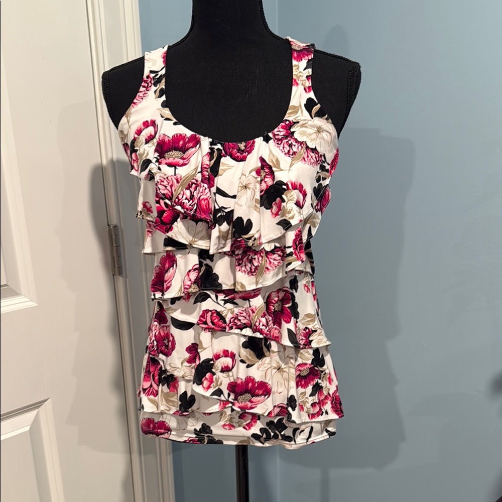 WHBM Floral Sleeveless Top - Pink and Black, Size XS